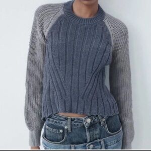 Zara Two-Tone Gray Ribbed Open Back Sweater